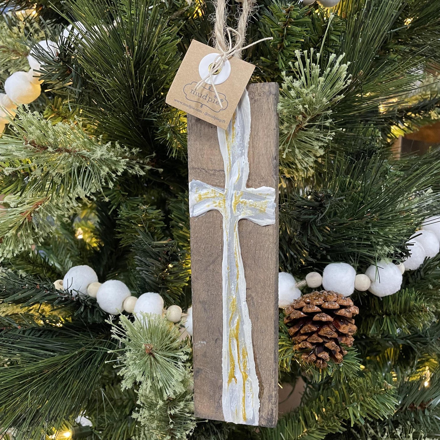 Cross Christmas Wood Ornament- Mud Pie