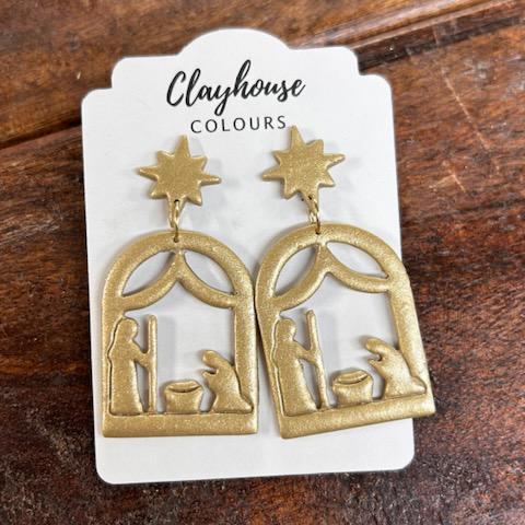 Gold Nativity Earrings- Clayhouse Colours