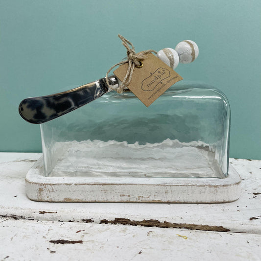 White Glass Butter Dish Set - Mud Pie