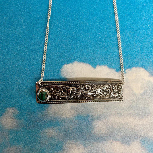 Floral Stamped Bar Necklace - Boho Sol