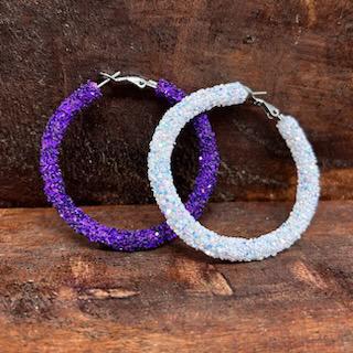 Purple & White Glitter Hoops- TLD Designs