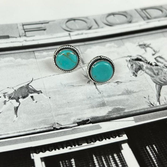 Turquoise Circle Stud Earrings- Boho Sol