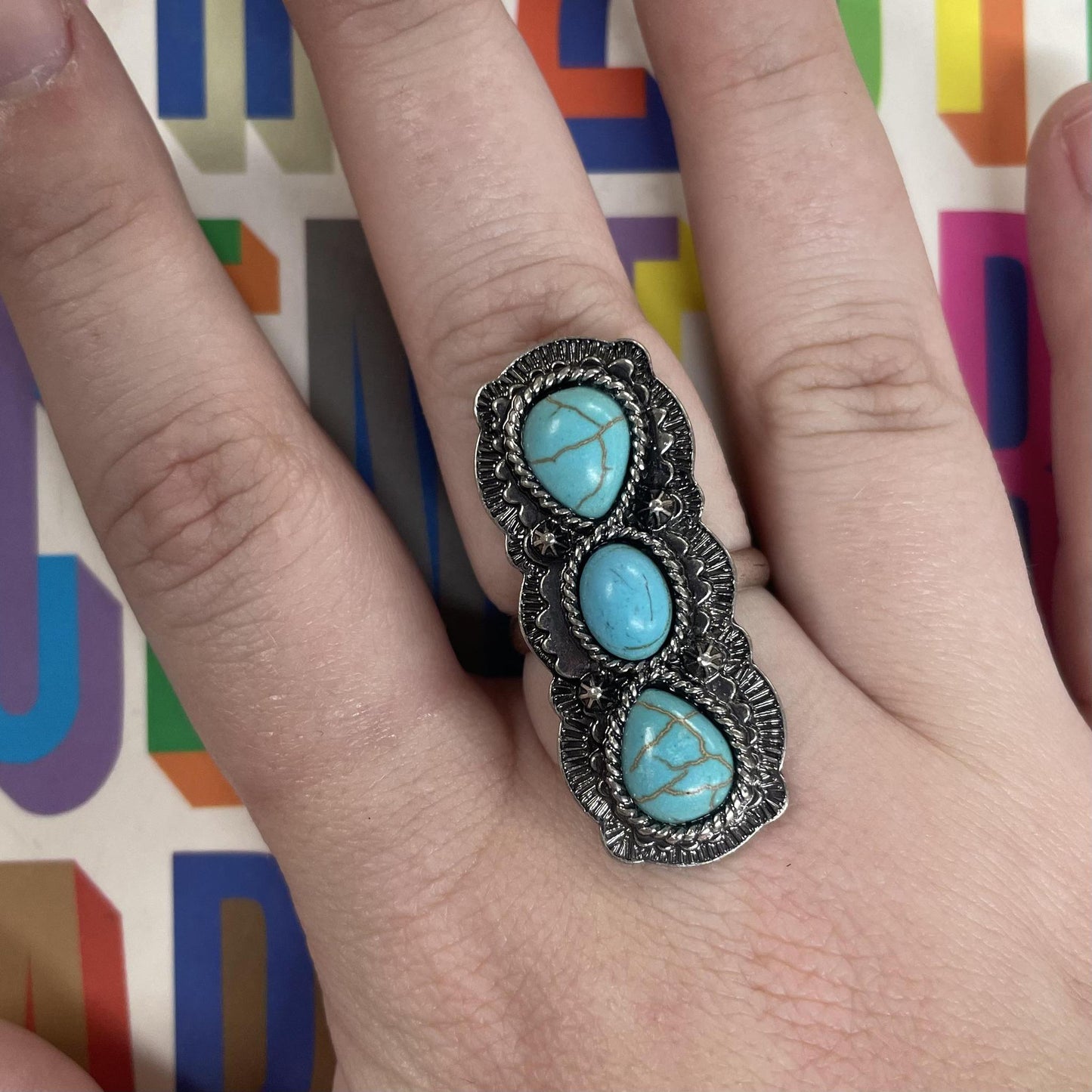 3 Stone Turquoise Adjustable Ring