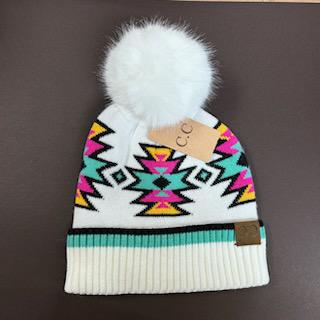 Ivory Aztec Pom- C.C Beanie