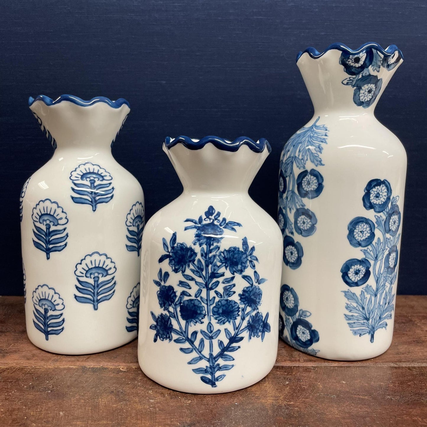 Blue Printed Bud Vases - Mud Pie