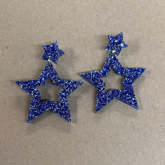 Navy Glitter Stars Earrings- Doohickies