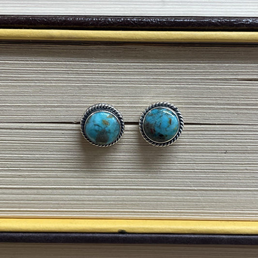 Turquoise Circle Stud Earrings- Boho Sol