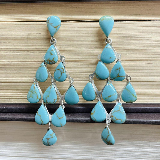 Turquoise Teardrop Chandelier Post Earrings - Boho Sol