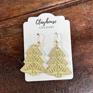 Green & Gold Tree Earrings- Clayhouse Colours