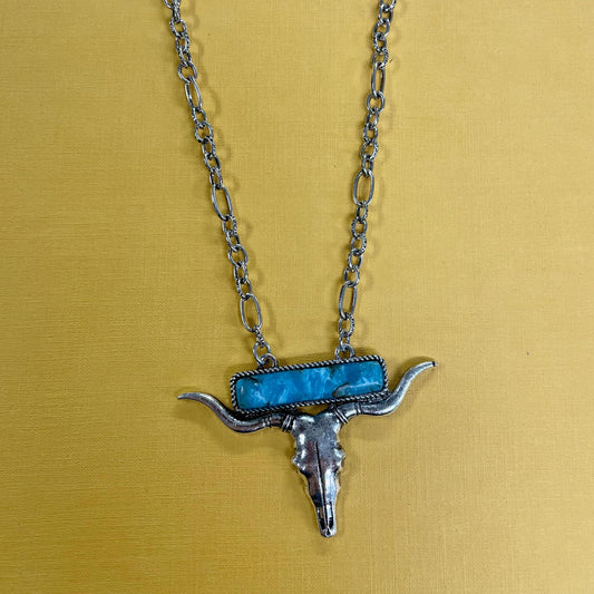 Western Stone Steer Longhorn Pendant Necklace