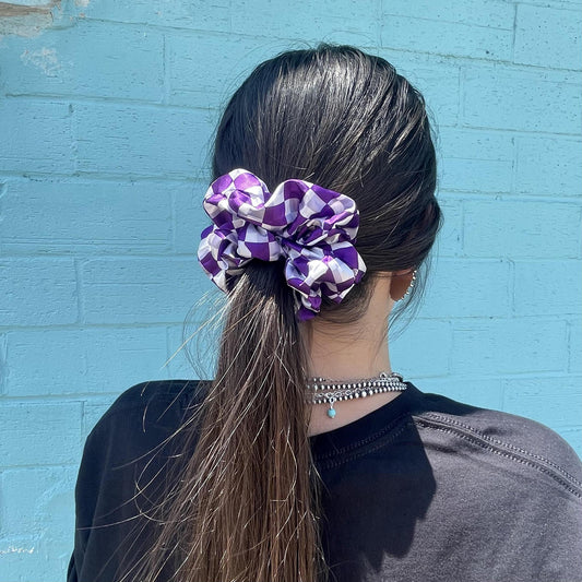 Purple Checkered Scrunchie