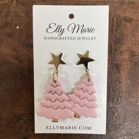 Pink Starlit Christmas Tree Earrings - Elly Marie