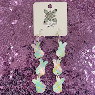 Triple Easter Bunny Earrings - Blue Plaid - Voyager's Dream