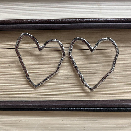 Hammered Heart Earrings - Silver