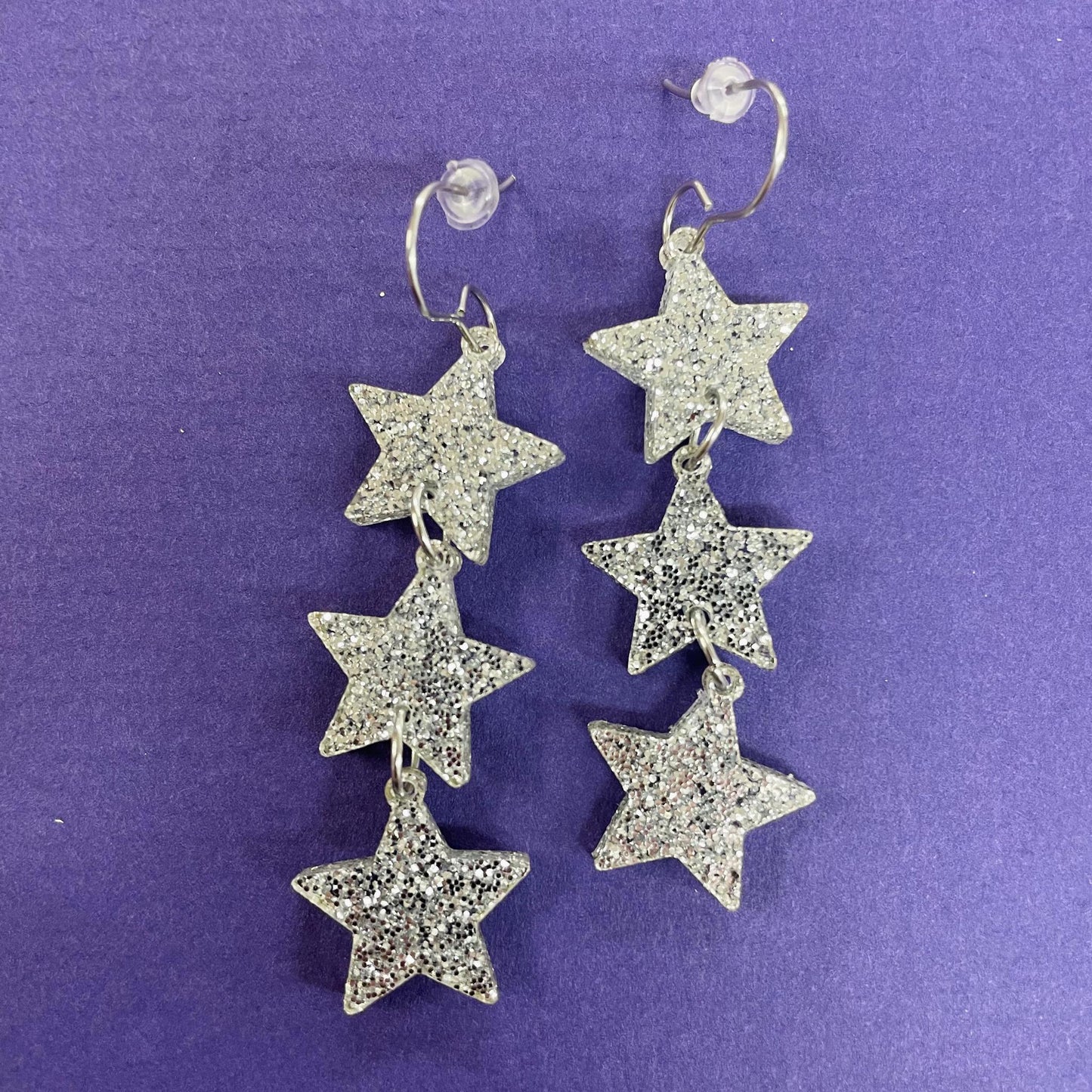 Glitter Silver Star Earrings - Doohickies