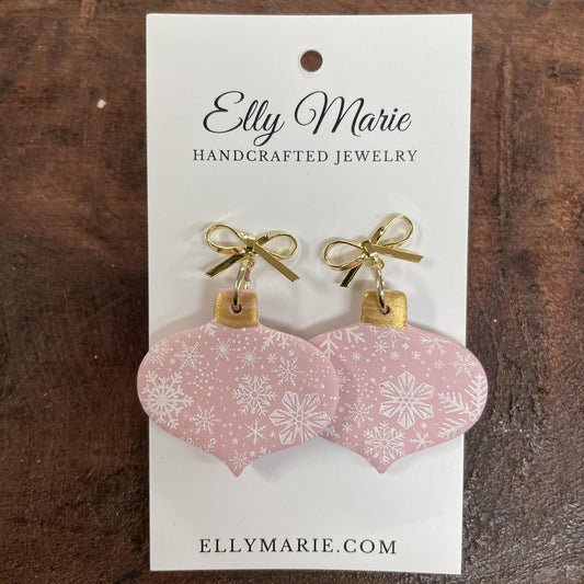 Pink Snowflake Ornament Dangle Earrings - Elly Marie