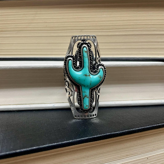 Turquoise Cactus Western Ring - Ranchy Roan