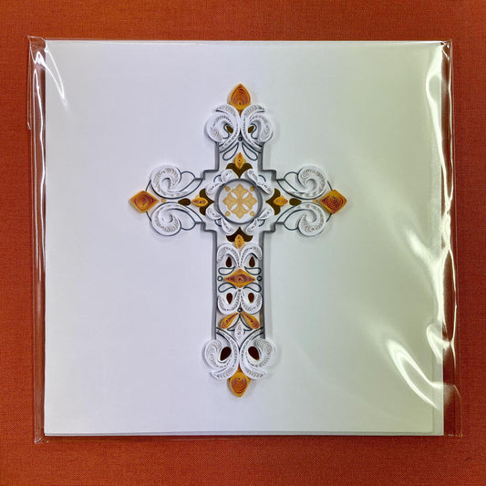 White and Gold Cross Quilling Card - 5x5