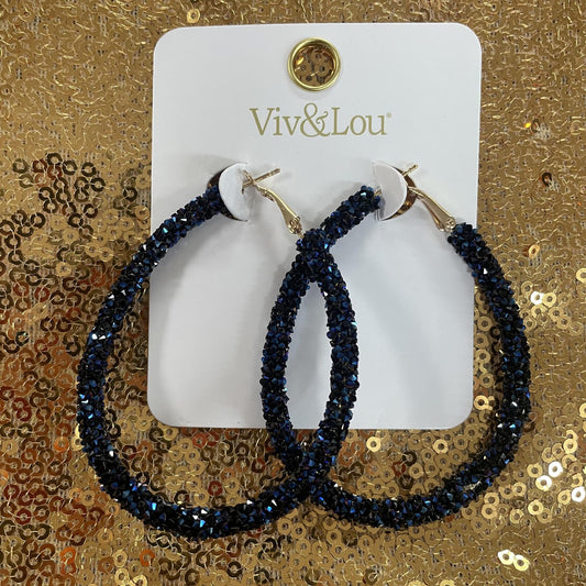 Navy Glitter Loop Earrings - Viv&Lou