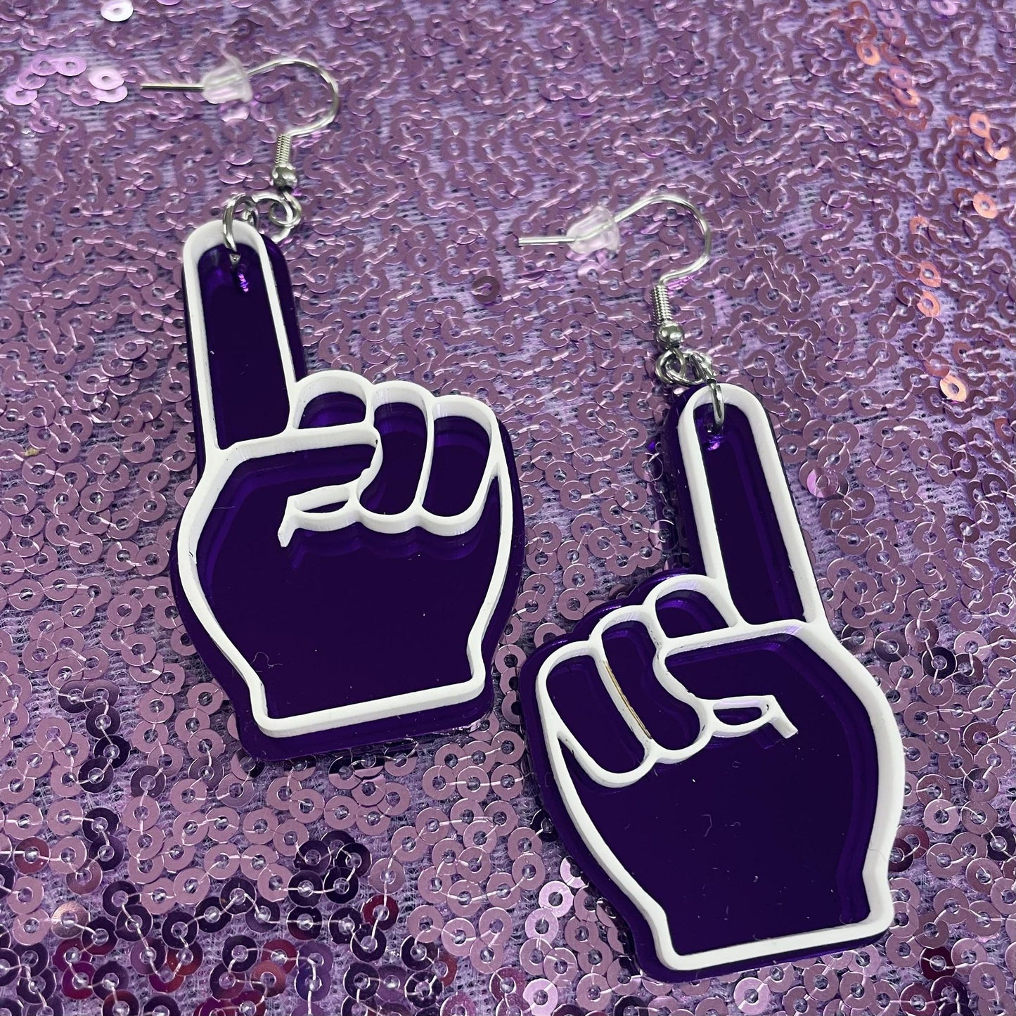 Purple Foam Finger Earrings - Doohickies