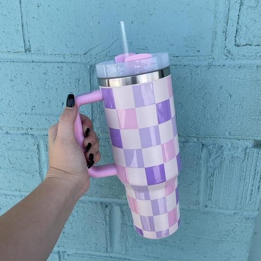 Purple Checkered Tumbler- Darling Effect