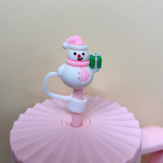 Christmas Straw Topper- Pink Snowman