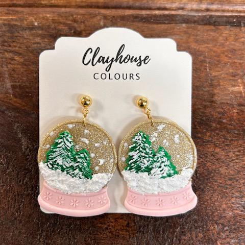 Pink Snowglobe Earrings- Clayhouse Colours