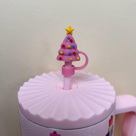 Christmas Straw Topper - Pink Tree