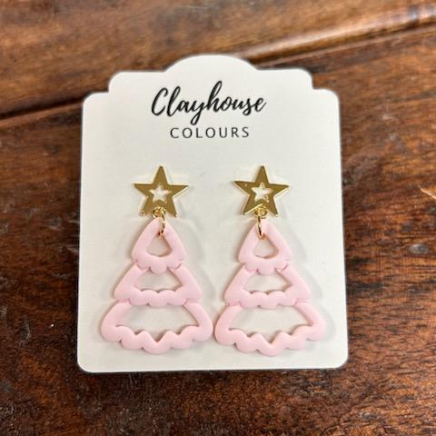 Pink Tree Earrings- Clayhouse Colours