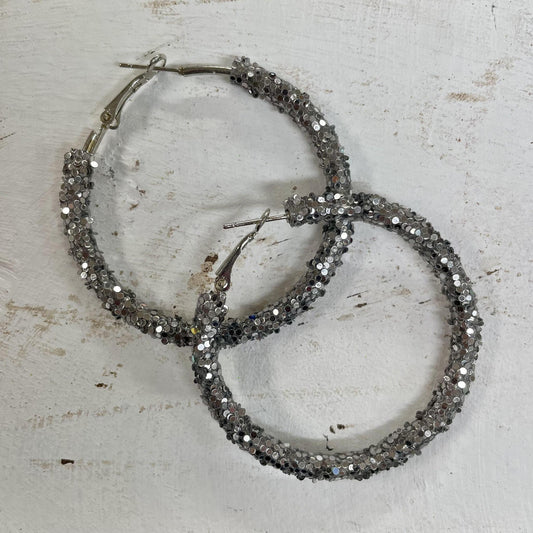 Gunmetal Glitter Hoop Earrings - JEMdesigns