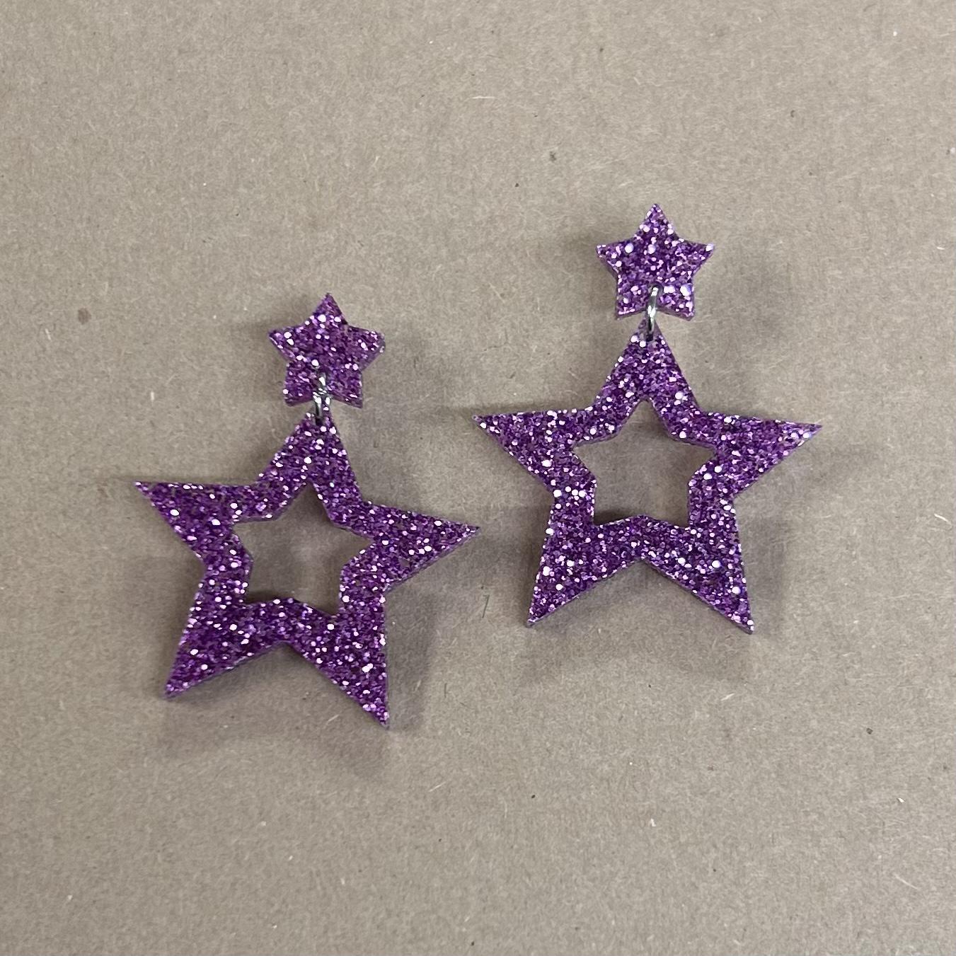 Purple Glitter Stars Earring- Doohickies