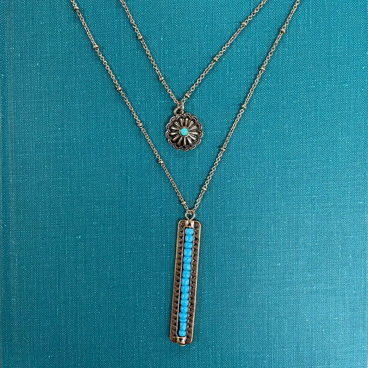 Gold and Turquoise Bar Necklace Set