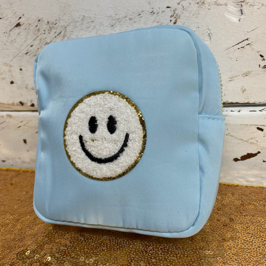 Blue- Smiley Face Small Cosmetic Bag