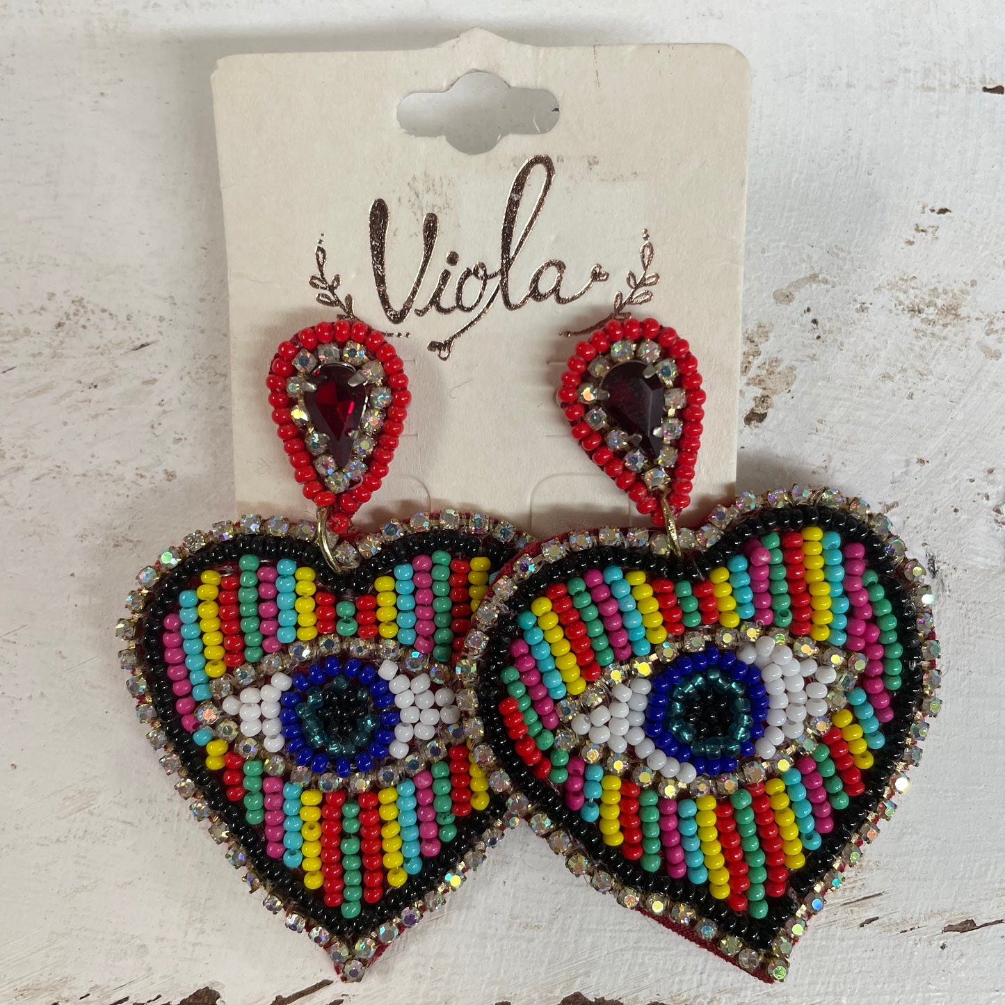 Multi Color Beaded Heart- Earrings