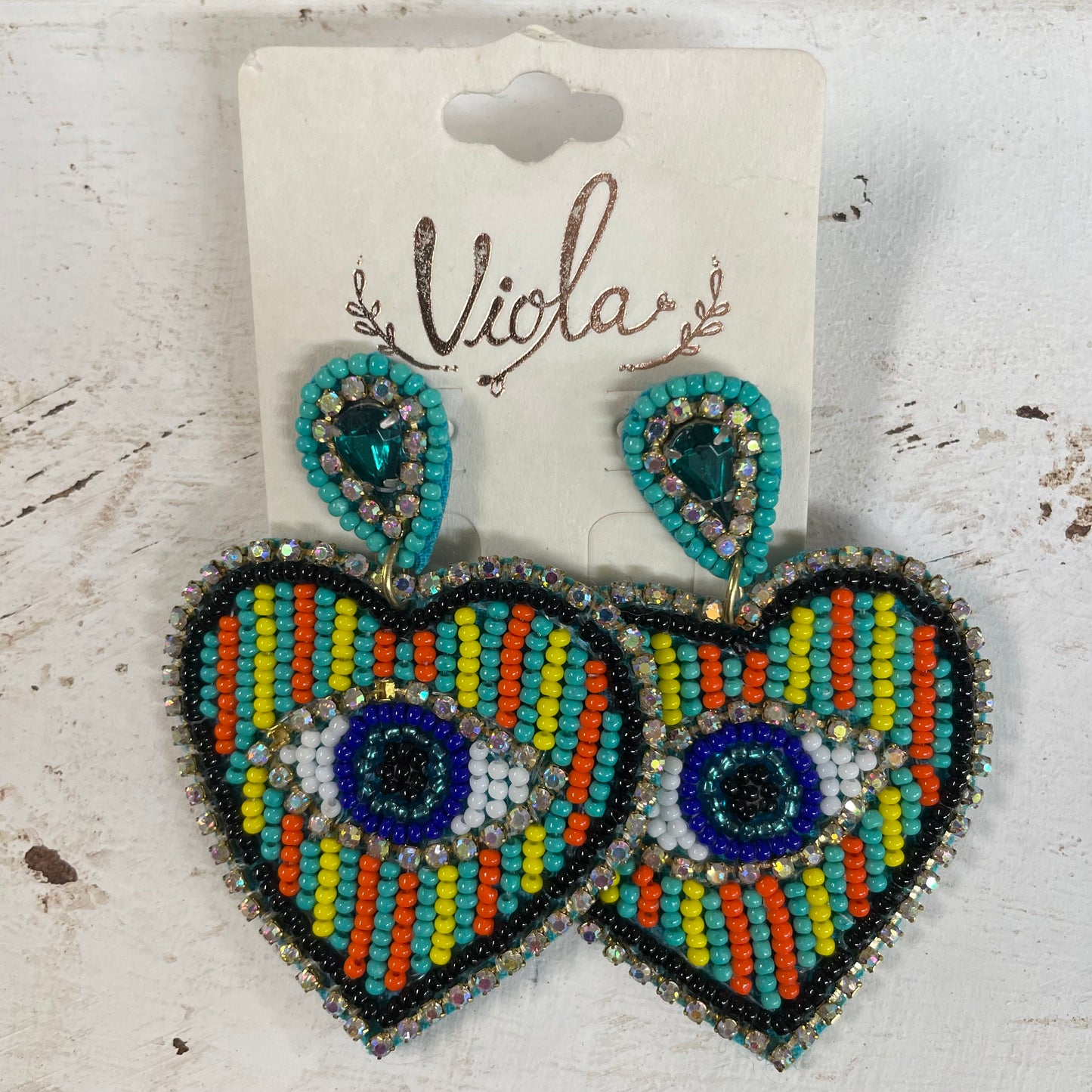 Multi Color Beaded Heart- Earrings