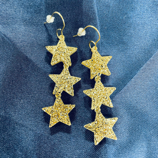 Glitter Gold Star Earrings