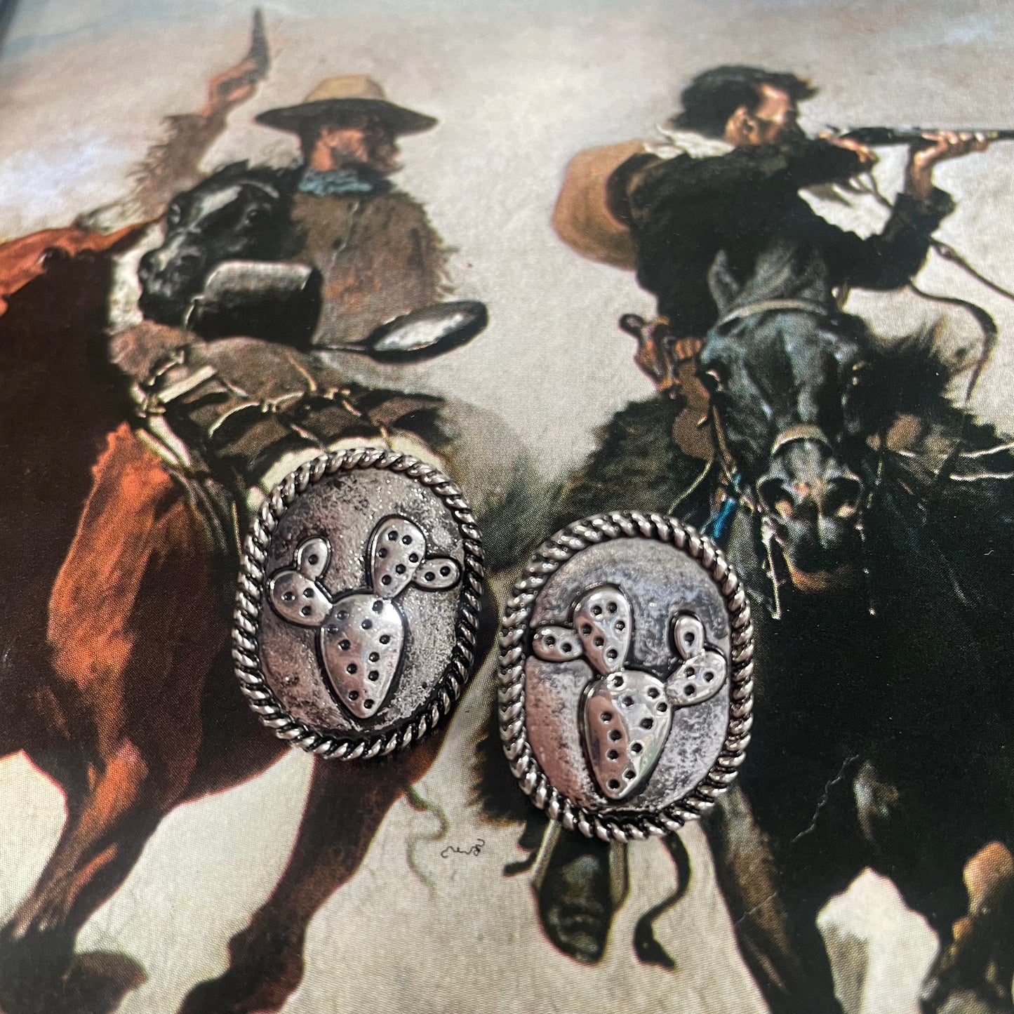 Western Rope Edge Cactus Stud Earrings - Boho Ranch Shop