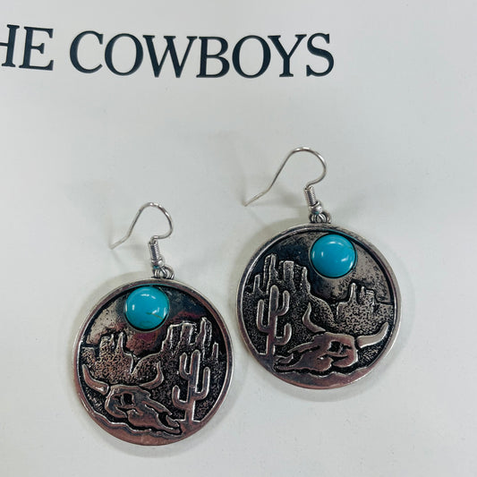 Round Dangle Western Scene Earrings - Boho Ranch Shop