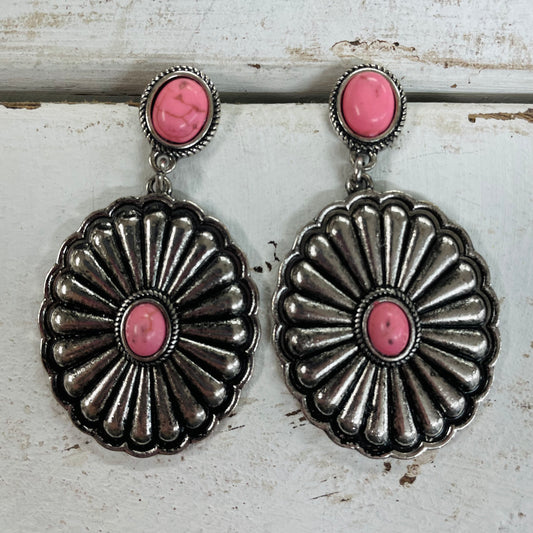 Western Dangle Concho Earrings - Pink - Boho Ranch Shop