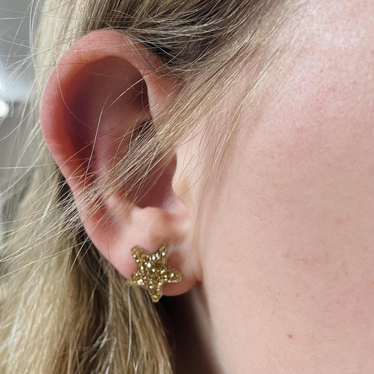 Gold Glitter Star Earrings- Doohickies