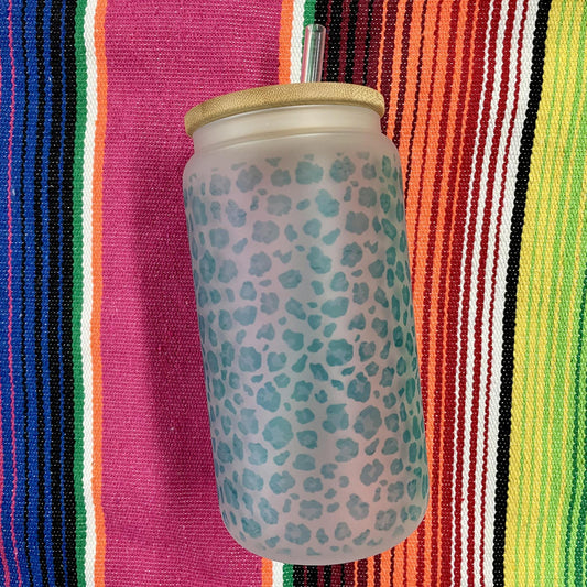 Turquoise Leopard Frosted Glass Tumbler - Ranchy Roan