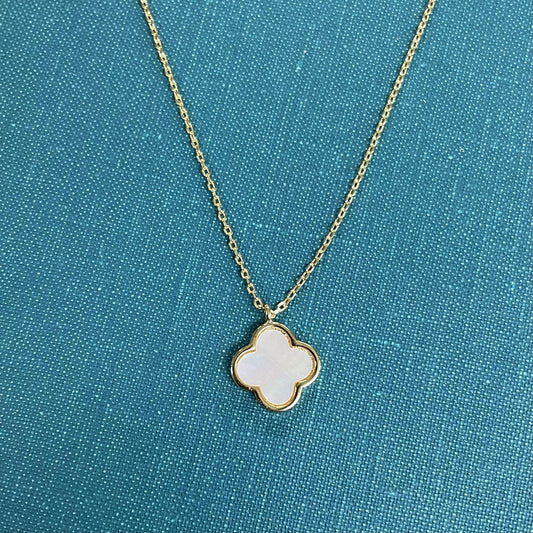 Gold Clover Charm Necklace - White