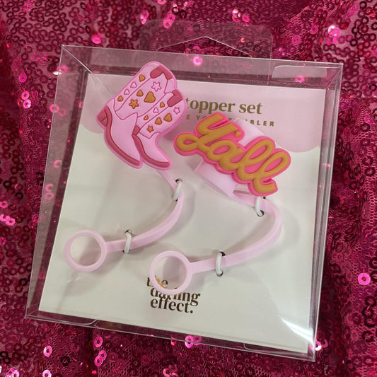 Pink Cowgirl Straw Topper Set