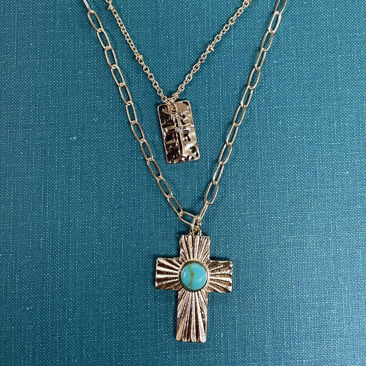 Gold and Turquoise Cross Necklace