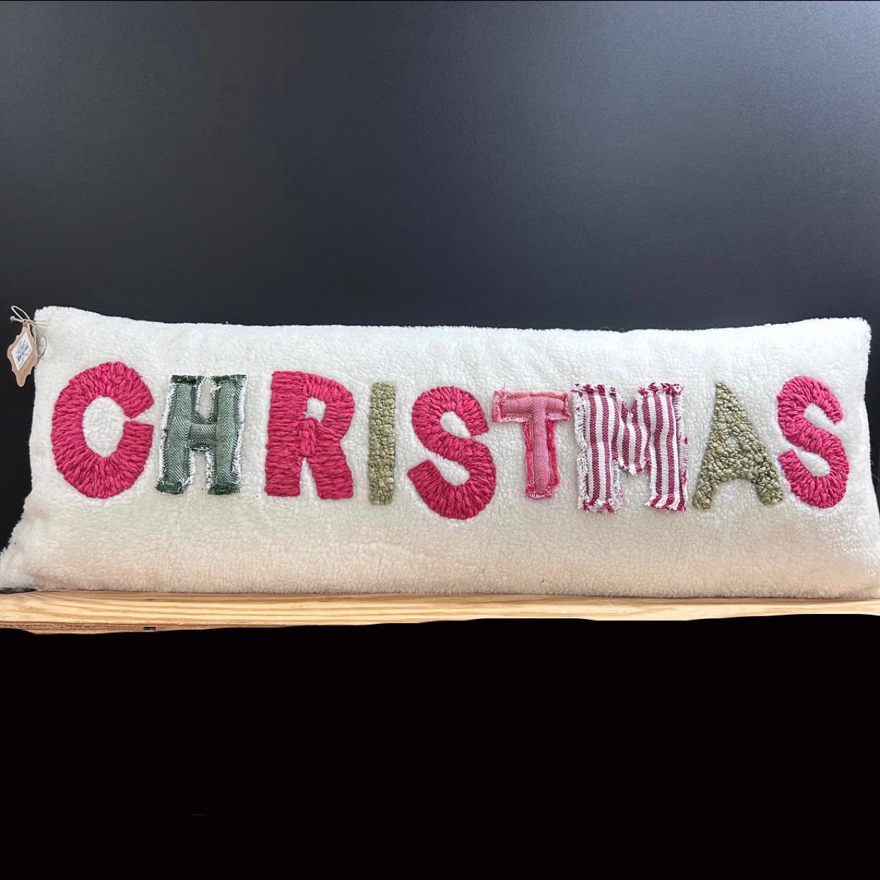 Christmas Fuzzy Fabric Pillow- Mud Pie