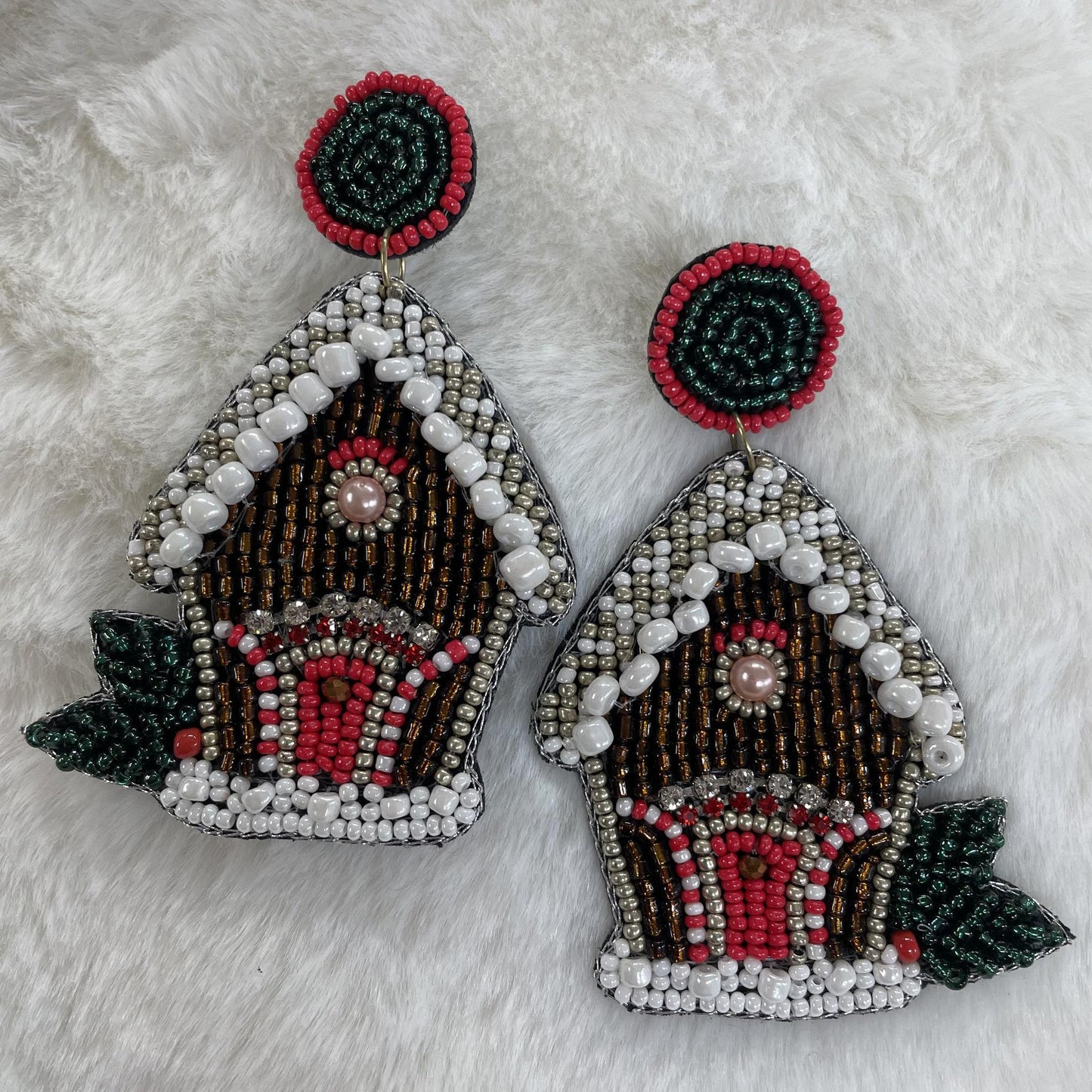 Gingerbread House Seed Bead Earrings