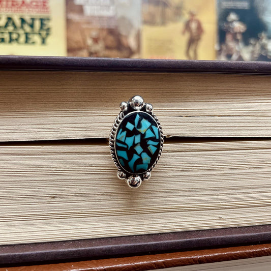 Mosaic Onyx & Turquoise Adjustable Ring - Boho Sol