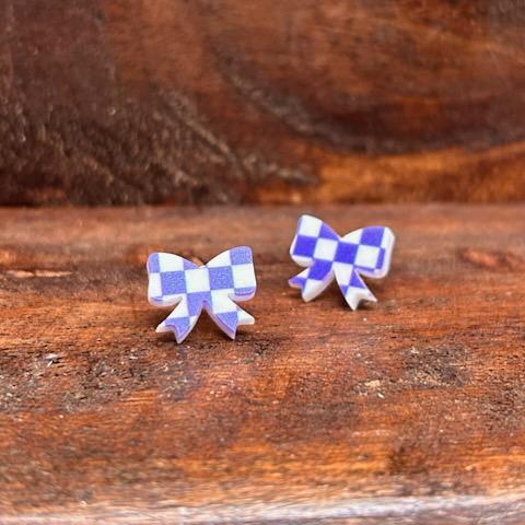 Checkered Bow Earrings- Purple- TLD Designs