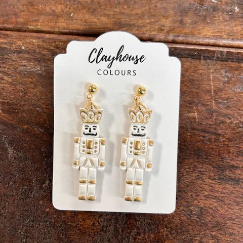 White Nutcracker Earrings- Clayhouse Colours