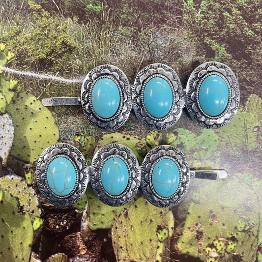 2 Pack Western Oval Turquoise Bobby Pins